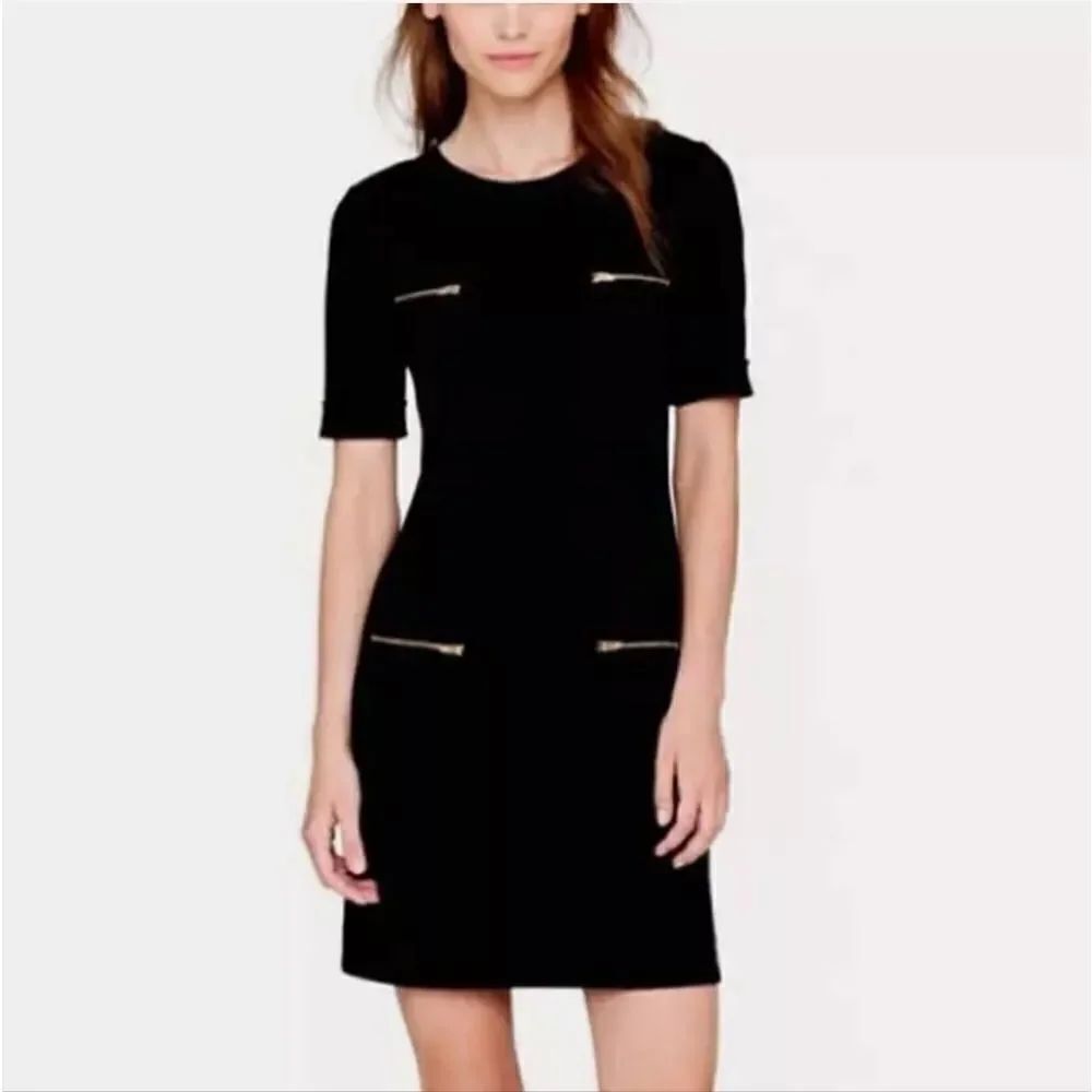 J. Crew Gold and Black Mini Sheath Dress with Cuffed Sleeves for Cocktail SZ 6